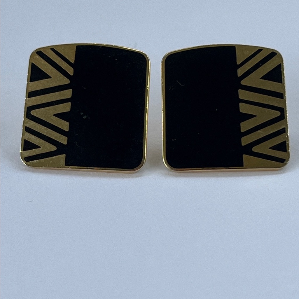 Laurel Burch Naito Earrings Black And Gold For Pierced Ears Vintage 1980s Signed 20$